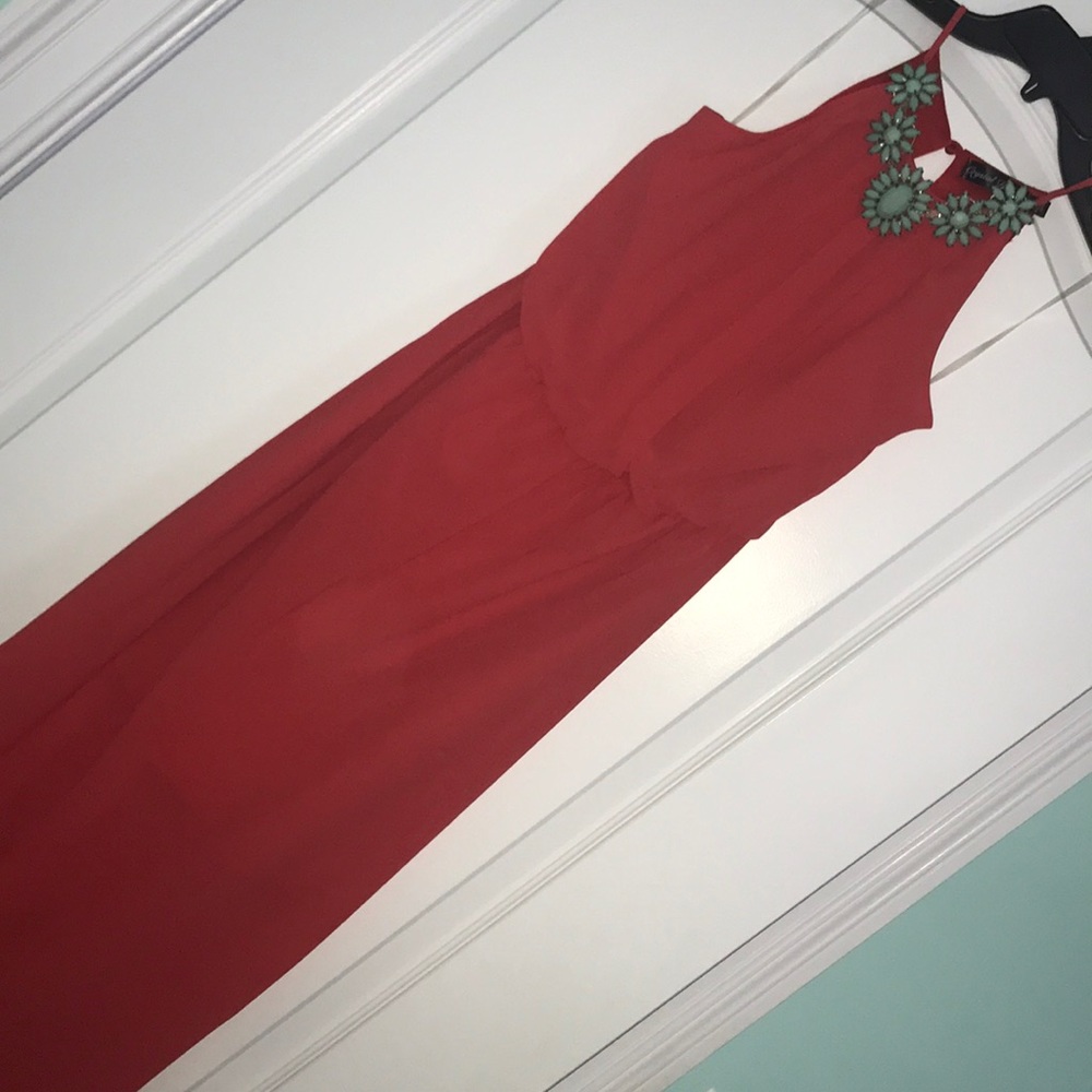 Red Maxi Dress with Necklace